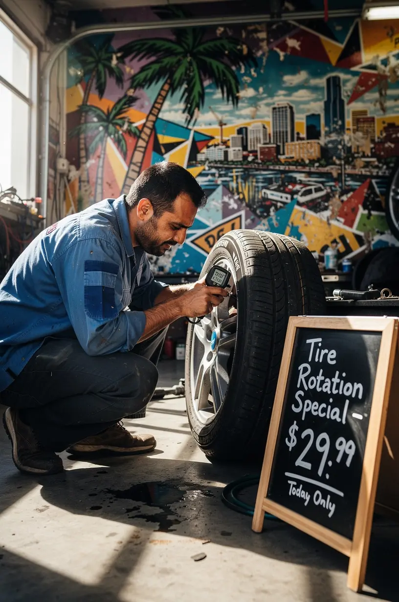 Close-up of a technician adjusting tire pressure using a digital gauge for freeway commuter vehicles
