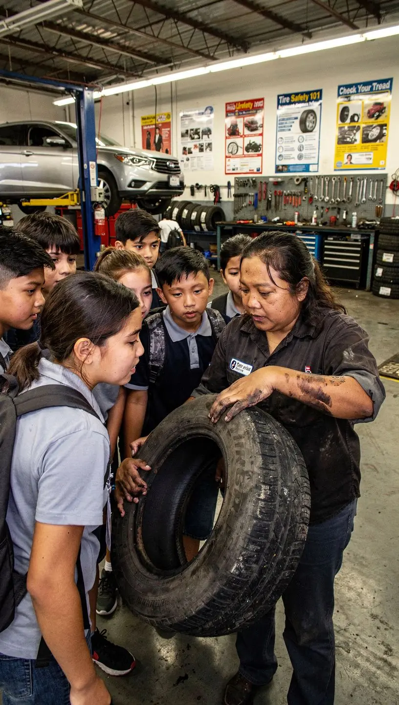 Auto mechanic performing wheel alignment on a sedan in a professional Los Angeles garage